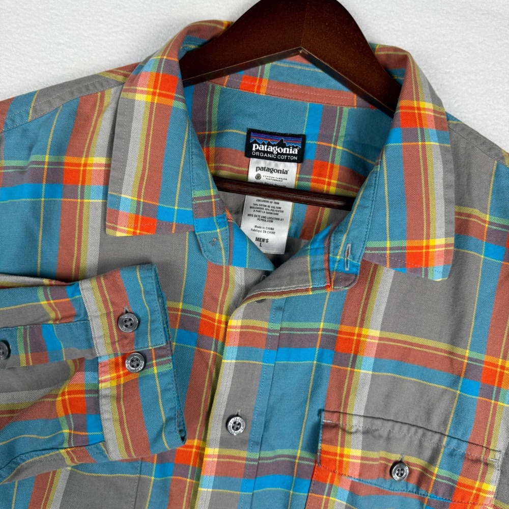 Patagonia Lightweight Flannel Work Shirt Mens L Plaid Organic Cotton Long Sleeve